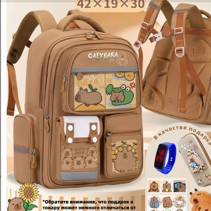 Cartoon Water Dolphin Kapibala Elementary School Backpack