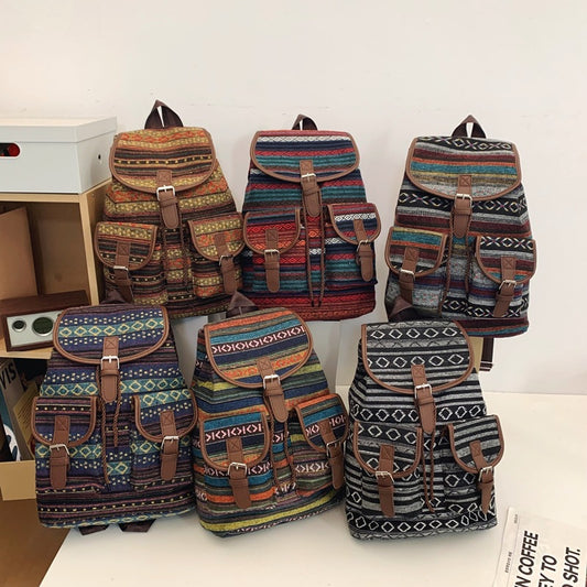 Large Capacity Contrast Color Scheme National Style Trendy Backpack